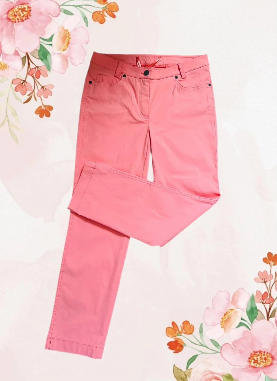 🧡🌿Jean Madeleine corail 7/8 Casual chic estival FR40/42 Cropped coral jeans UK12S🌿🧡
